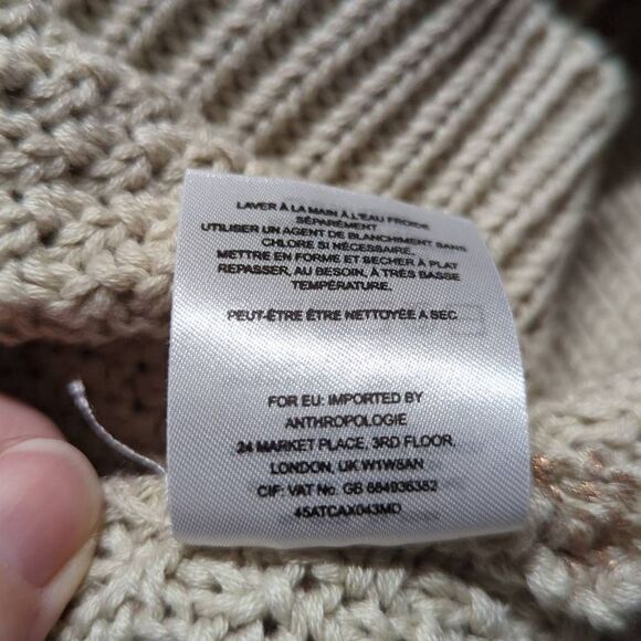 ANTHROPOLOGIE Moth Sweater Woman's Size Large Tan Shark Bite Hem Long Sleeve - Picture 11 of 12